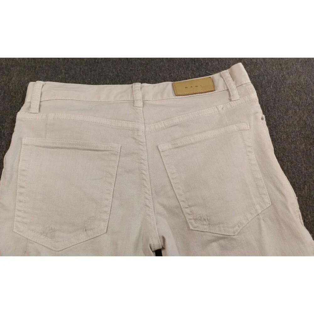 M N M L White Stretch Moto Denim Skinny Distressed Mens Jeans Size 29 Ankle Zip